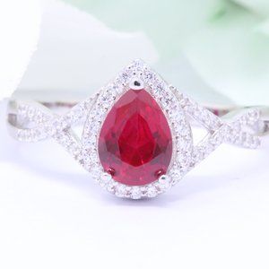 Teardrop Pear 1.25 Carat Ruby CZ Wedding Engagemen